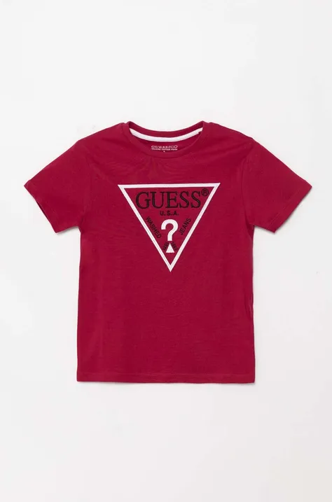 Детская хлопковая футболка Guess цвет красный с аппликацией L4YI54 K8HM4