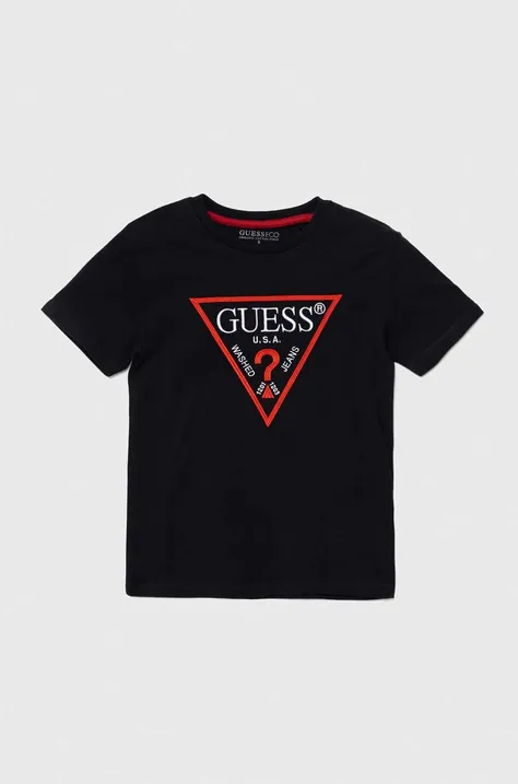 Детская хлопковая футболка Guess цвет чёрный с аппликацией L4YI54 K8HM4