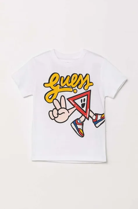 Детская хлопковая футболка Guess цвет белый с принтом N4YI02 K8HM4