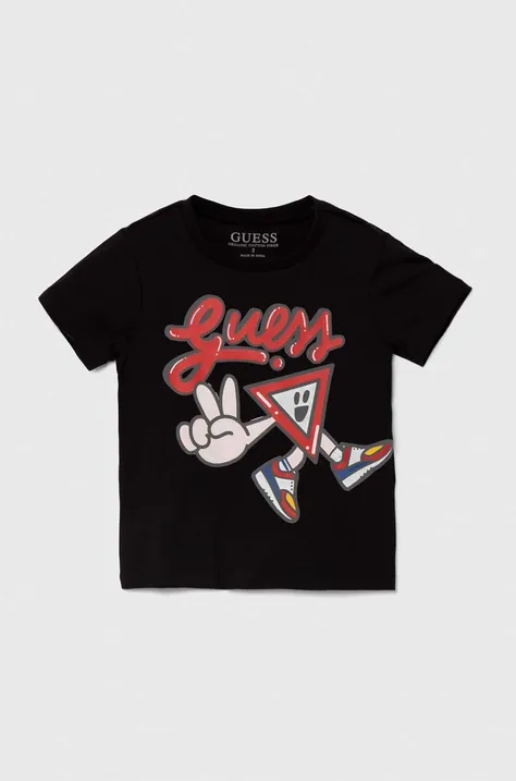 Dětské bavlněné tričko Guess černá barva, s potiskem, N4YI02 K8HM4