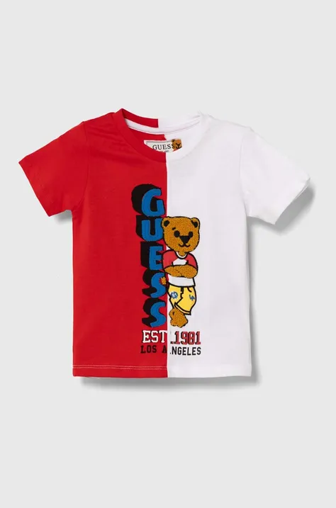Guess t-shirt bawełniany dziecięcy kolor czerwony wzorzysty N4YI05 K8HM4