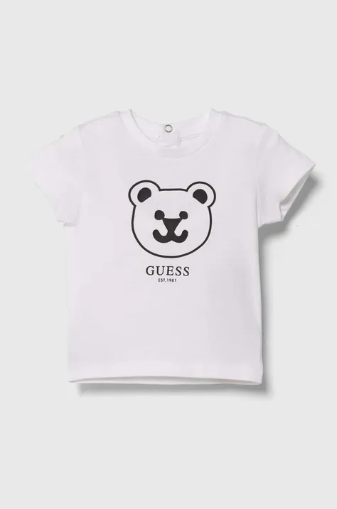 Guess tricou din bumbac pentru bebelusi culoarea alb, cu imprimeu, N4YI07 K8HM4