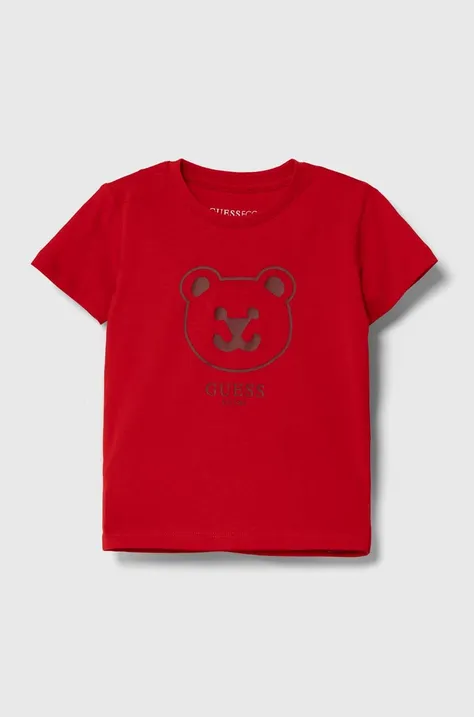 Guess t-shirt bawełniany niemowlęcy kolor czerwony z nadrukiem N4YI07 K8HM4