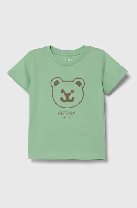 Бебешка памучна тениска Guess в зелено с принт N4YI07 K8HM4