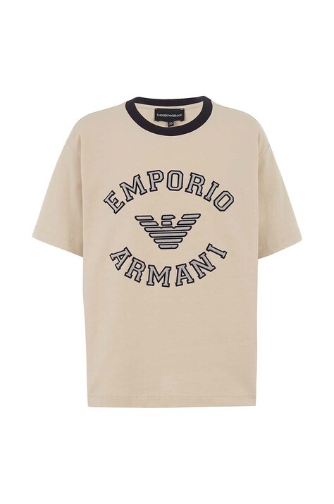 Emporio Armani tricou de bumbac pentru copii culoarea bej, cu imprimeu, 6D4TJB 4J54Z