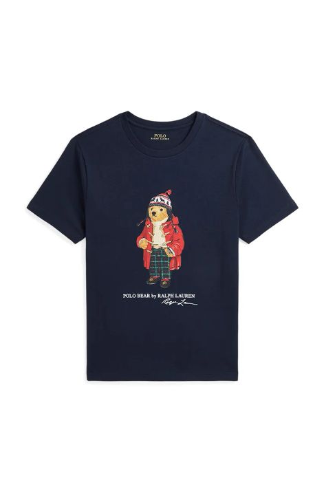 Polo Ralph Lauren tricou de bumbac pentru copii culoarea albastru marin, cu imprimeu, 323853828038