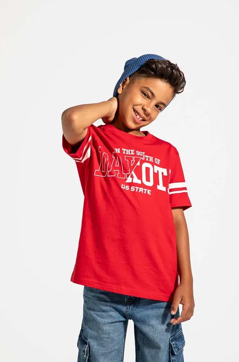 Детская хлопковая футболка Coccodrillo цвет красный с принтом ACADEMY BOY JUNIOR