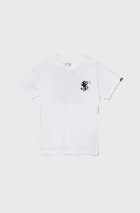 Детска памучна тениска Vans SK8 HI BALL в бяло с принт VN000JNXWHT1