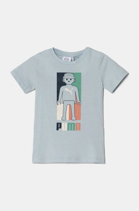 Puma t-shirt bawełniany dziecięcy X PLAYMOBIL kolor niebieski z nadrukiem 627388