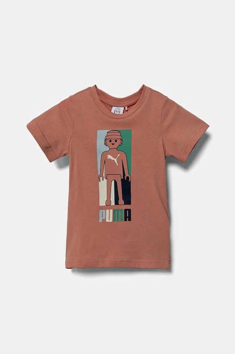 Puma t-shirt bawełniany dziecięcy X PLAYMOBIL kolor pomarańczowy z nadrukiem 627388