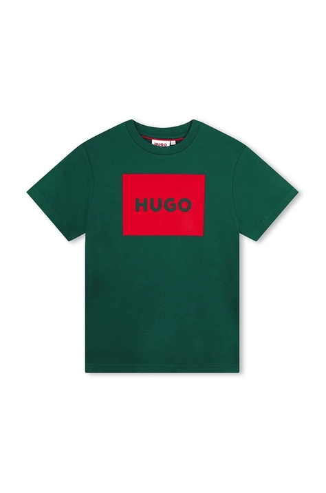 HUGO tricou de bumbac pentru copii culoarea verde, cu imprimeu, G00144