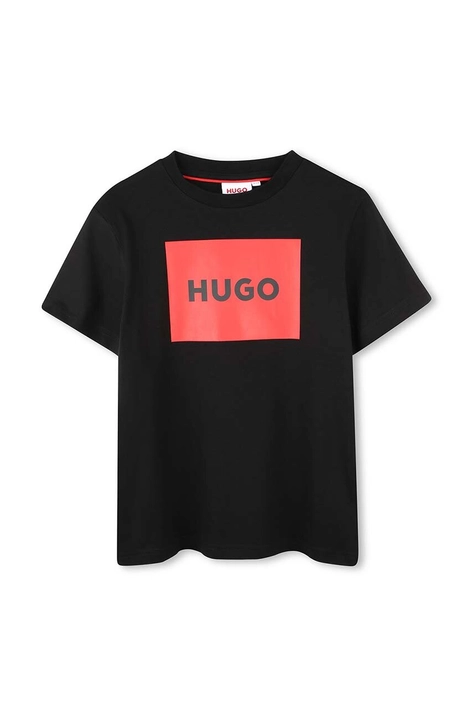 HUGO t-shirt bawełniany dziecięcy kolor czarny z nadrukiem G00144