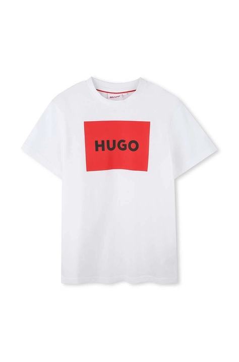 HUGO tricou de bumbac pentru copii culoarea alb, cu imprimeu, G00144