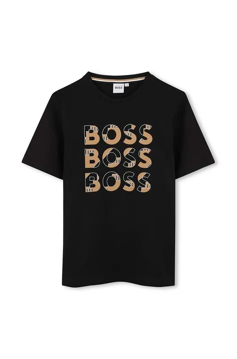 BOSS t-shirt bawełniany dziecięcy kolor czarny z nadrukiem J51200