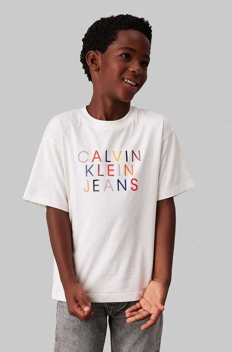 Calvin Klein Jeans t-shirt bawełniany dziecięcy kolor biały z nadrukiem IB0IB02324