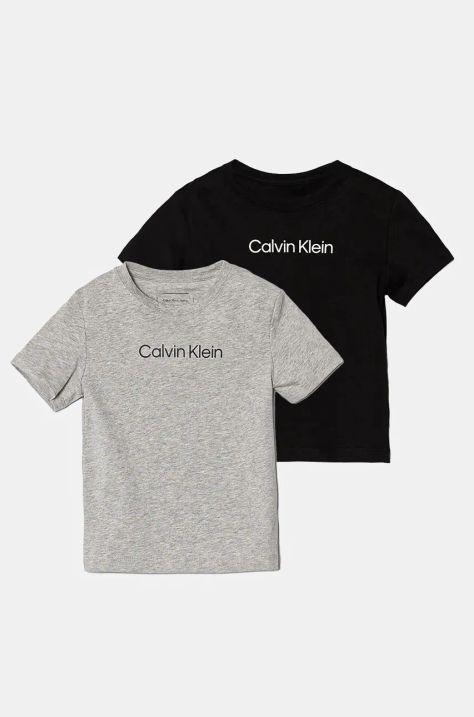 Dječja pamučna majica kratkih rukava Calvin Klein Jeans 2-pack boja: siva, s tiskom, IU0IU00690