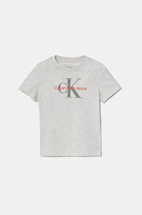 Дитяча бавовняна футболка Calvin Klein Jeans колір сірий з принтом IU0IU00676