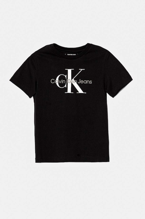 Detské bavlnené tričko Calvin Klein Jeans čierna farba, s potlačou, IU0IU00676