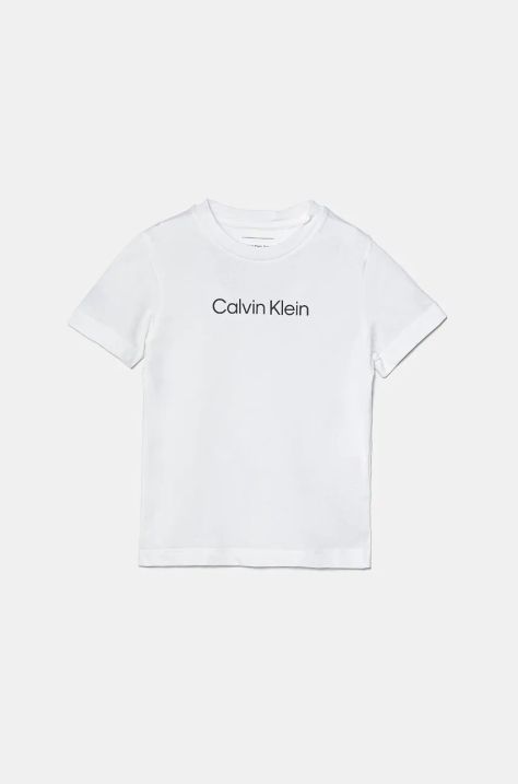 Detské bavlnené tričko Calvin Klein Jeans biela farba, s potlačou, IU0IU00682