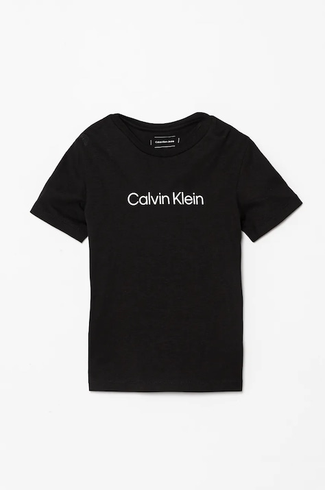 Дитяча бавовняна футболка Calvin Klein Jeans колір чорний з принтом IU0IU00682
