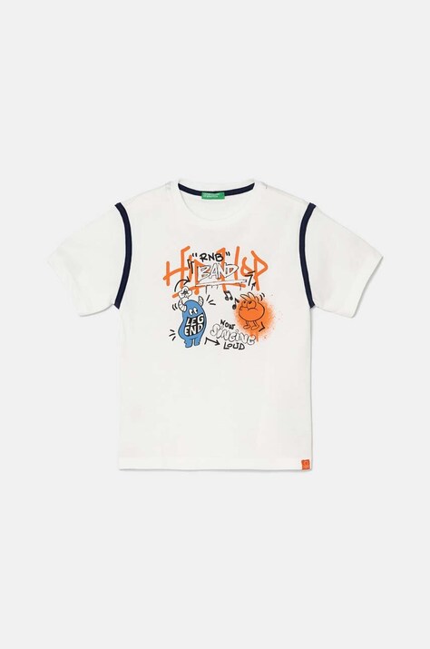 United Colors of Benetton t-shirt bawełniany dziecięcy kolor biały z nadrukiem 3I1XG10FC