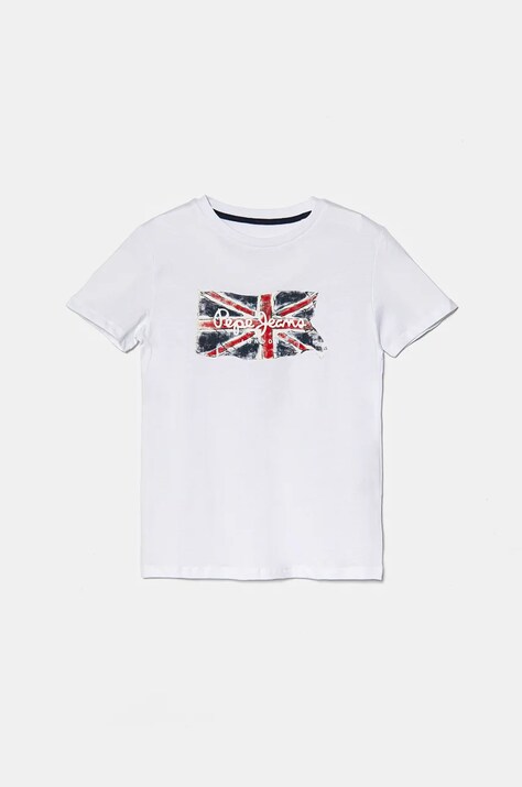 Pepe Jeans tricou de bumbac pentru copii CLAG culoarea alb, cu imprimeu, PB503910