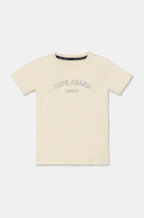 Детская хлопковая футболка Pepe Jeans ALDRIDGE цвет бежевый с принтом PB503918