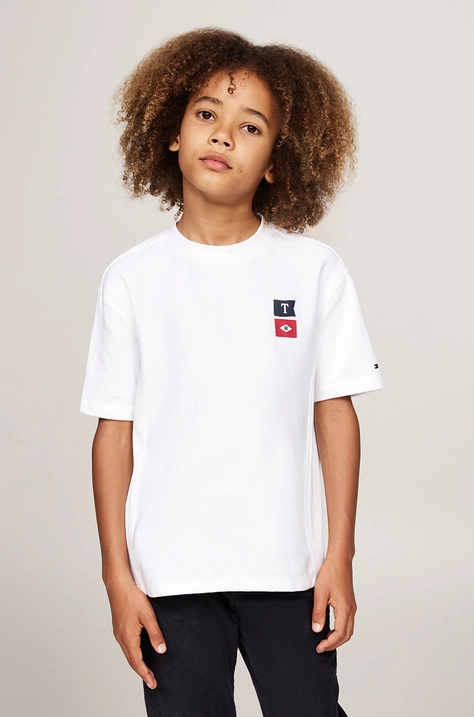 Tommy Hilfiger t-shirt bawełniany dziecięcy kolor biały z nadrukiem KB0KB09280