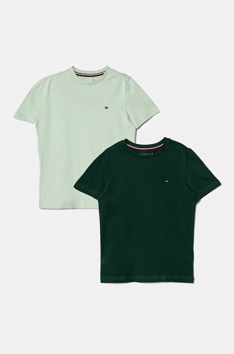 Tommy Hilfiger T-shirt bawełniany dziecięcy 2-pack kolor turkusowy gładki UB0UB00310