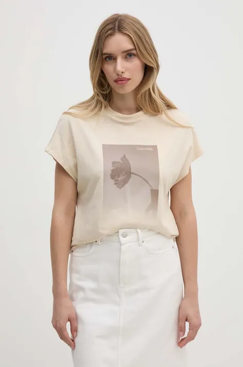 Calvin Klein t-shirt bawełniany damski kolor beżowy K20K207580