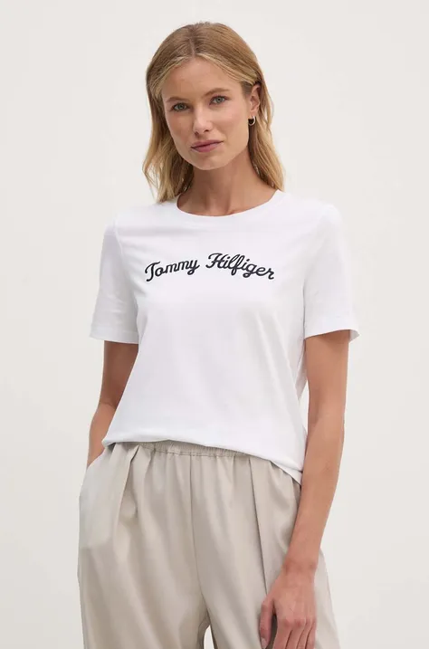 Pamučna majica Tommy Hilfiger za žene, boja: bijela, WW0WW42589