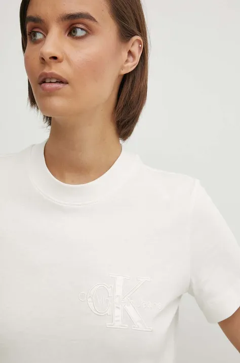 Бавовняна футболка Calvin Klein Jeans жіноча колір бежевий J20J223925