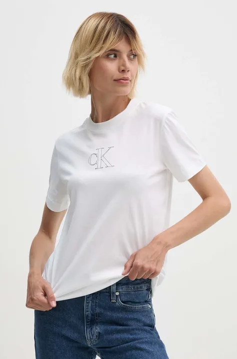 Pamučna majica Calvin Klein Jeans za žene, boja: bijela, J20J224791