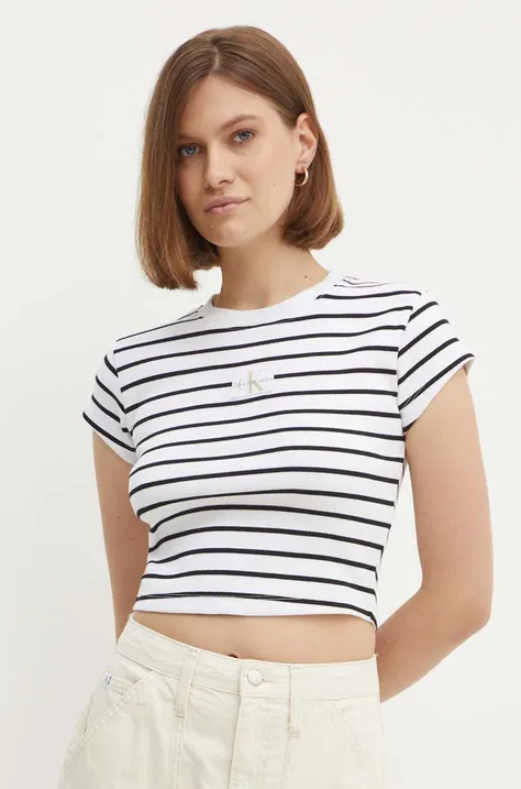 Kratka majica Calvin Klein Jeans ženska, bela barva, J20J223552