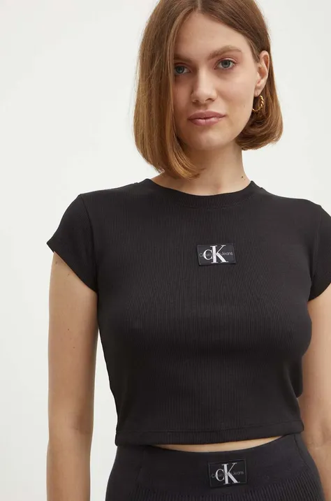 Kratka majica Calvin Klein Jeans ženska, črna barva, J20J223552
