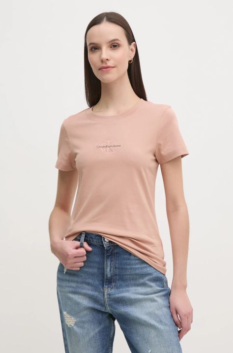 Bavlněné tričko Calvin Klein Jeans oranžová barva, J20J223563