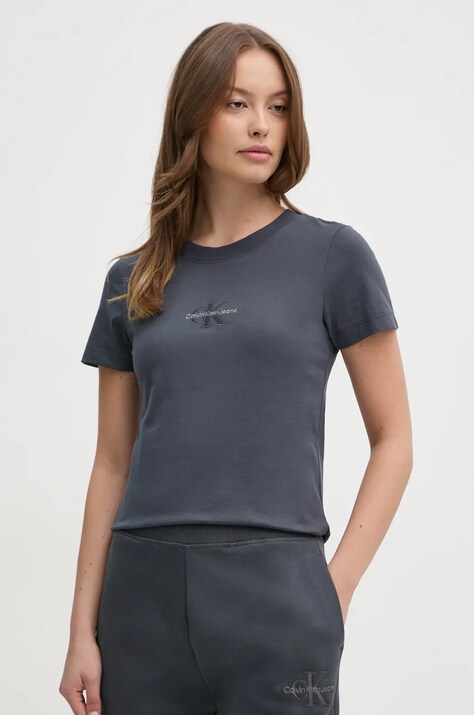 Calvin Klein Jeans tricou din bumbac femei, culoarea gri, J20J223563