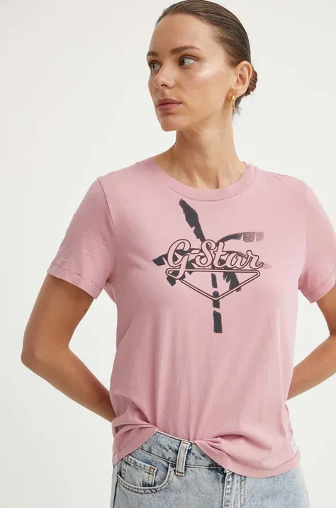 Bombažna kratka majica G-Star Raw ženska, roza barva, D24595-4107
