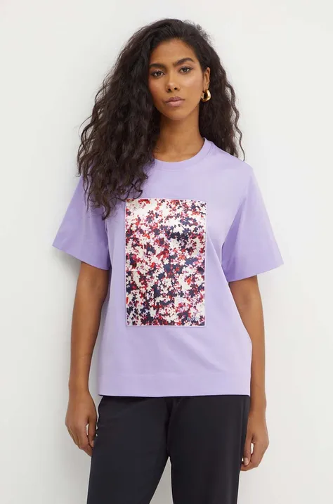 Bavlnené tričko BOSS dámske, fialová farba, 50521931