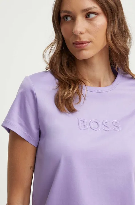 Βαμβακερό μπλουζάκι BOSS γυναικείο, χρώμα: μοβ, 50522209
