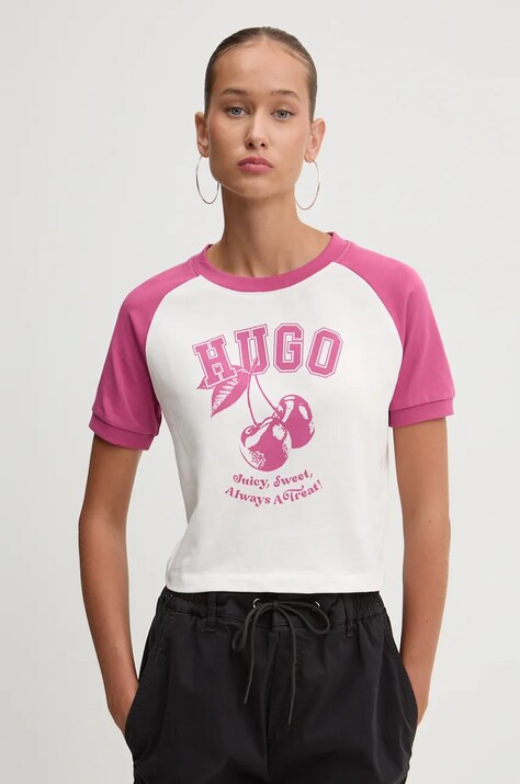 Памучна тениска Hugo Blue в розово 50520318