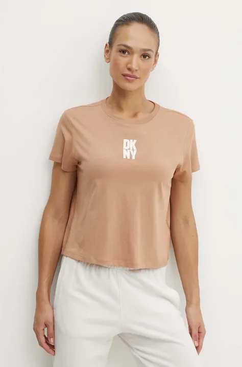 Βαμβακερό μπλουζάκι DKNY γυναικείο, χρώμα: καφέ, DP4T9699