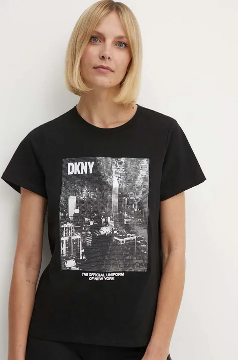 Βαμβακερό μπλουζάκι DKNY γυναικείο, χρώμα: μαύρο, DP4T9725