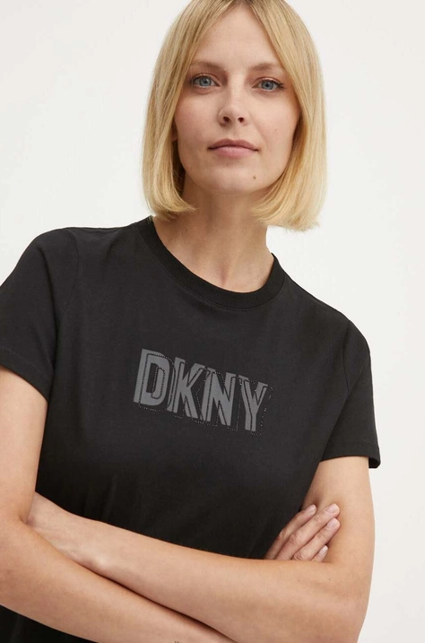 Βαμβακερό μπλουζάκι DKNY γυναικείο, χρώμα: μαύρο, DP4T9672