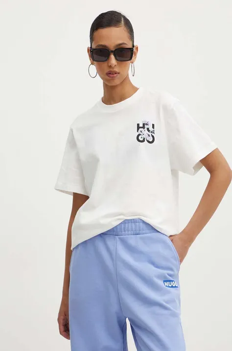 Βαμβακερό μπλουζάκι HUGO γυναικείο, χρώμα: άσπρο, 50520307