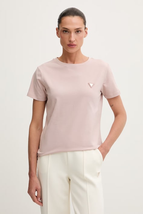 Guess T-shirt damski bawełniany z elastanem COLETTE różowy V4YI09 J1314