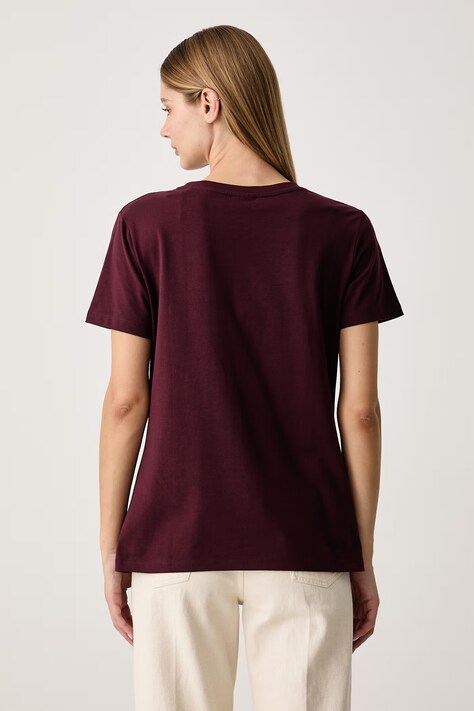 Guess T-shirt damski bawełniany z elastanem COLETTE bordowy V4YI09 J1314