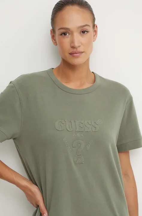 Tričko Guess MARTINE dámske, zelená farba, V4YI17 KCBF0