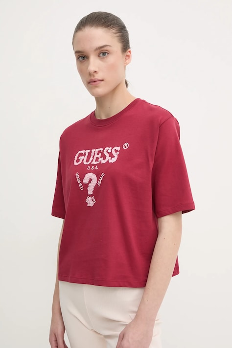Guess tricou din bumbac AURLIE femei, culoarea rosu, V4YI06 I3Z14