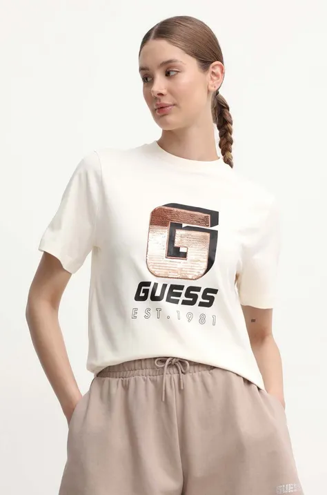 Βαμβακερό μπλουζάκι Guess INS γυναικείο, χρώμα: μπεζ, V4YI07 I3Z14